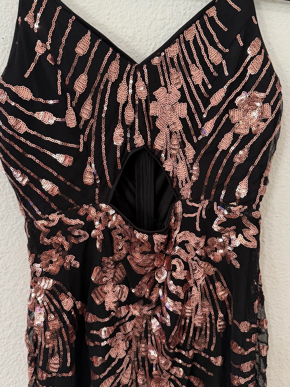 Black Sequin Maxi Dress with Rose Gold Accents - Picture 3 of 4